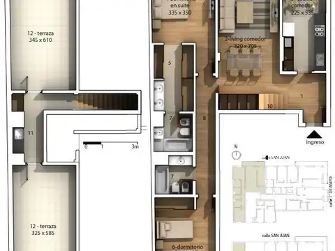 San Juan al 500.  7mo piso con Terraza de uso exclusivo.