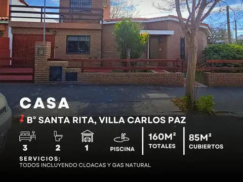 SE VENDE CASA 3 DOR, 2 BAÑOS. B° SANTA RITA- CARLOS PAZ.