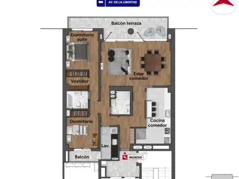 Departamento 3 ambientes con 2 baños