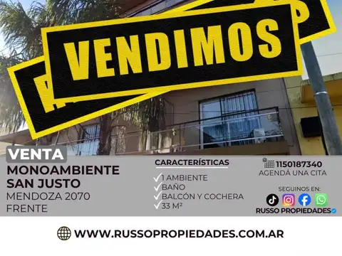 Venta Departamento Monoambiente en San Justo