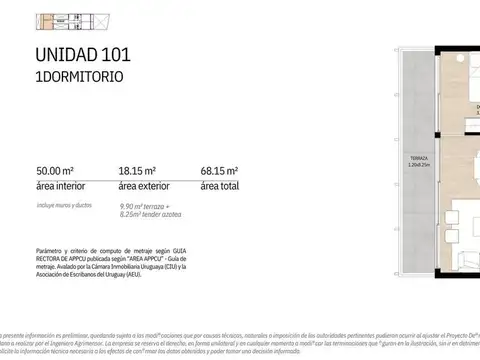 Departamento en Venta de 1 dormitorio