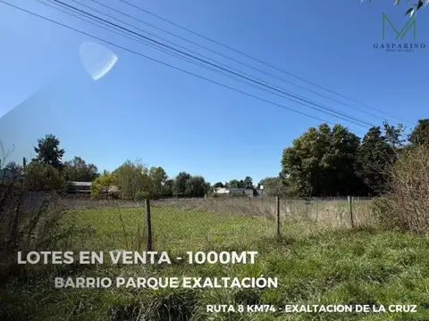 Lotes en Venta Barrio Parque Exaltación. 1000mt2 Excelente Ubicación y Entorno. Sin Expensas