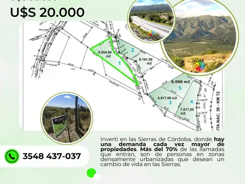 Terreno en Venta en La Cumbre, USD 12.000