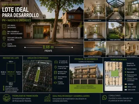 LOTE 8,66 m DE FRENTE | IDEAL DESARROLLO PH | HASTA 6 UNIDADES | VILLA REAL