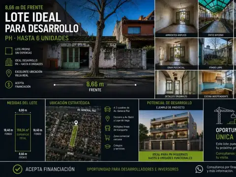 Terreno en Venta 9  mts Frente