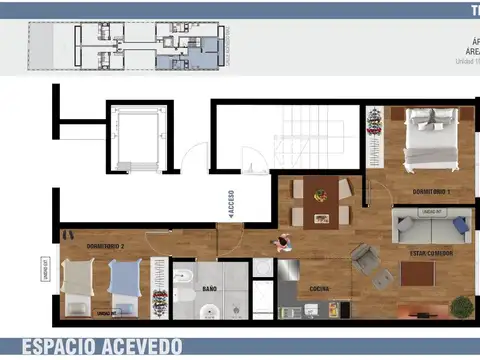 Departamento 2 ambientes con 1 baño