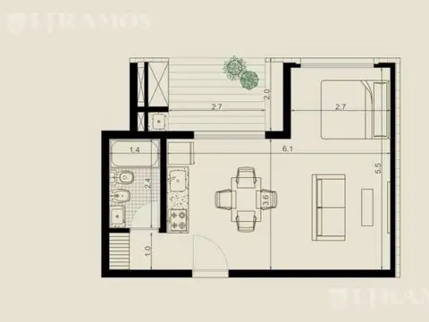 Departamento en Venta de 1 dormitorio