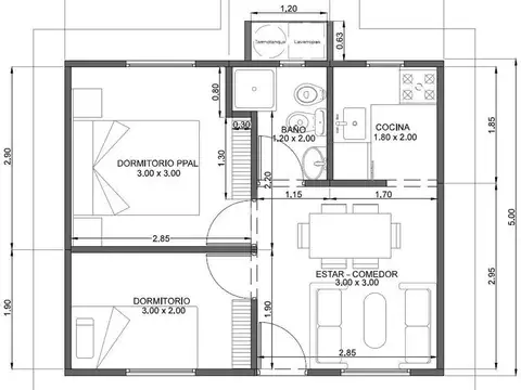 Casa 3 ambientes con 1 baño