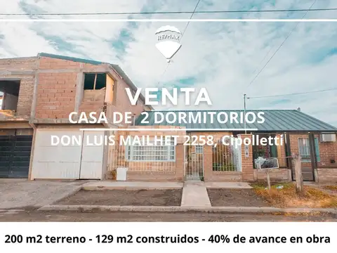 VENTA DE CASA 2 DORMITORIOS EN CIPOLLETTI