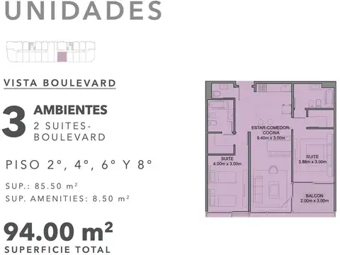 Puerto Madero-Hermoso 3 amb. al frente - Vista al boulevard - 2 Suites CON COCHERA  Venta