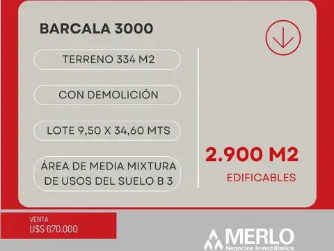 Terreno en Venta 34  mts Fondo