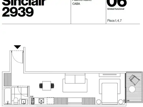 Departamento Monoambiente con 1 baño