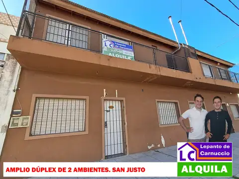 ¡AMPLIO DÚPLEX de 2 AMBIENTES en ALQUILER EN San Justo!