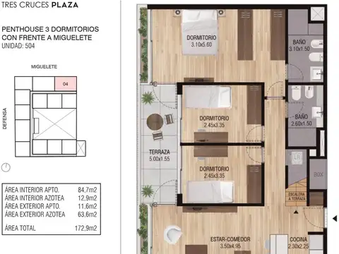 Venta Penthouse 2 D, Tres Cruces, Ley VIS