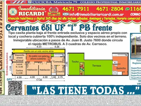 LAS TIENE TODAS Tipo casa PB frente espacio aereo propio