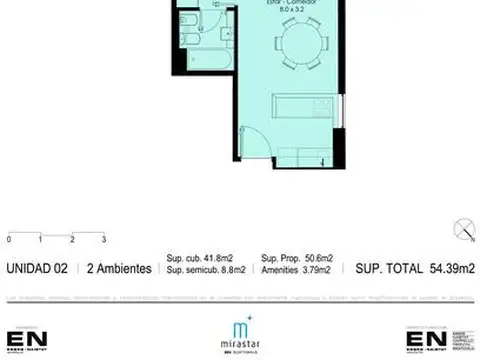 Departamento 2 ambientes con 1 baño