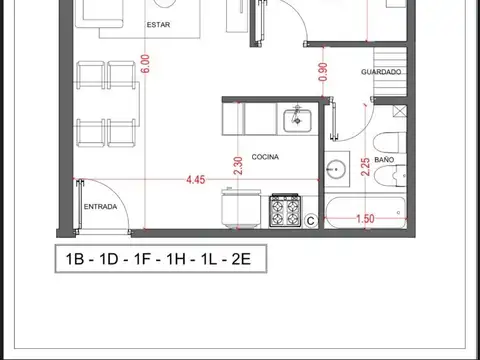 Departamento 2 ambientes con 1 baño