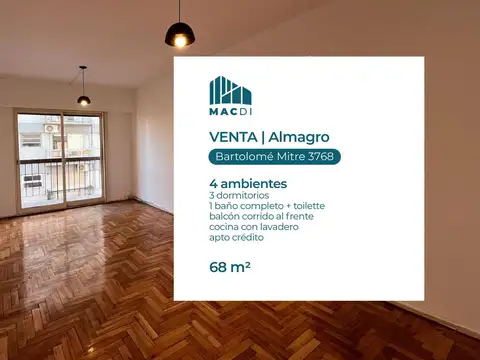 Excelente Departamento 4 ambientes en Venta en Almagro.
