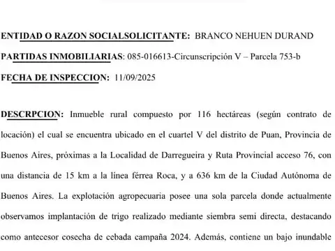Campo en venta de 116ha ubicado en Puán 100