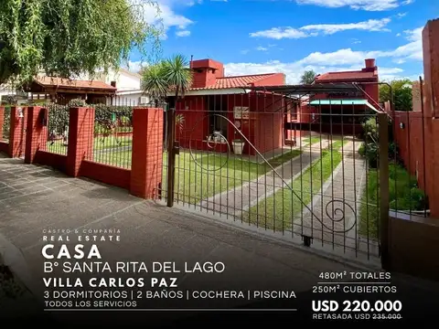 Venta De Casa 3 Dormitorios Y Pileta En Barrio Residencial Santa Rita Del Lago - Villa Carlos Paz