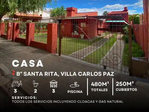Venta De Casa 3 Dormitorios Y Pileta En Barrio Residencial Santa Rita Del Lago - Villa Carlos Paz