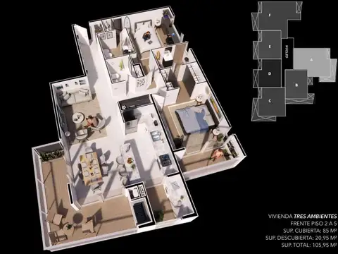 Semipiso 3 ambientes al frente en POZO