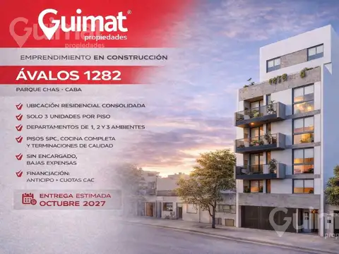 67 m2 -  3 amb  en construcción  Parque Chas Financiación en Pesos – Entrega estimada 10/202767
