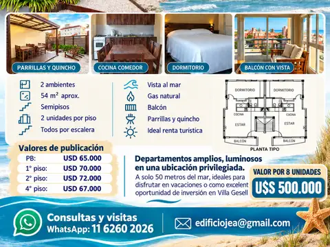 Edificio en venta en Villa Gesell, 8 departamentos de 2 ambientes a 50 m del mar