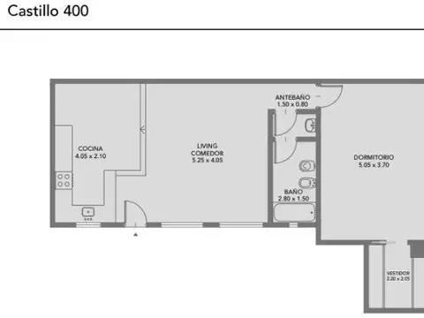 Departamento 2 ambientes con 1 baño