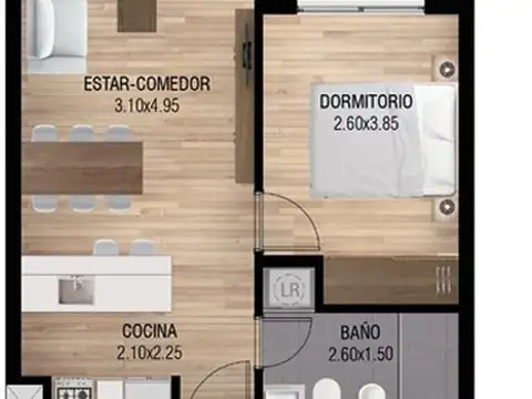 Departamento 2 ambientes con 1 baño