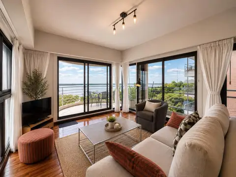 VENTA: Piso exclusivo con vistas panorámicas al Río Paraná. Tres dormitorios y cochera. Amenities.