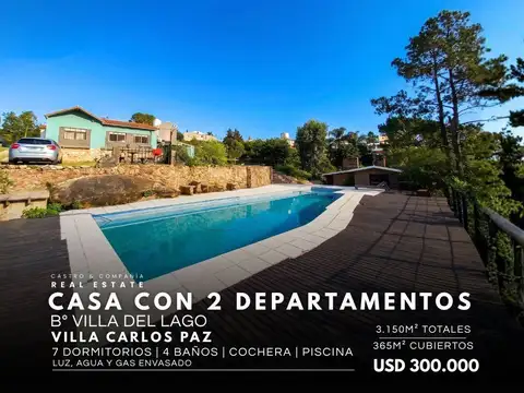 Casa De 4 Dormitorios Y 2 Departamentos Piscina En Lote De 3150m2 Villa Del Lago - Villa Carlos Paz