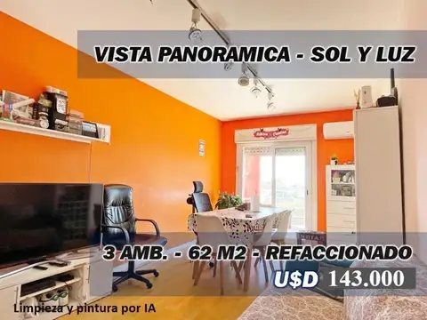 3 amb. 62 m2, Vista panor. Luz y sol, Palermo