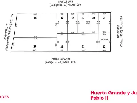Terreno en Venta 44  mts Frente