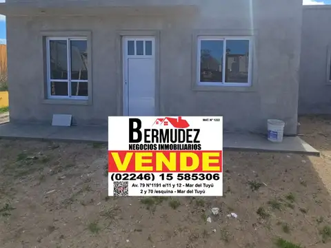 VENTA CHALET 3 AMBIENTES AL FRENTE A ESTRENAR CALLE 76 ENTRE 8 Y 9 MAR DEL TUYU ANTICIPO Y CUOTAS 