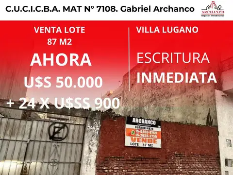 VENTA LOTE VILLA LUGANO 90 M2
