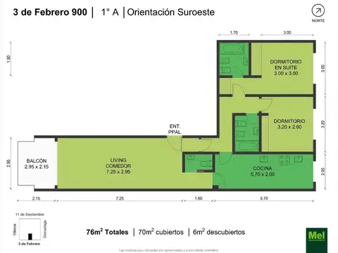 3 De Febrero 900, Piso 1