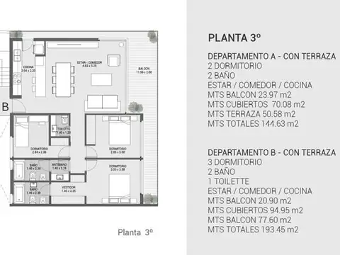 Departamento 4 ambientes con 2 baños