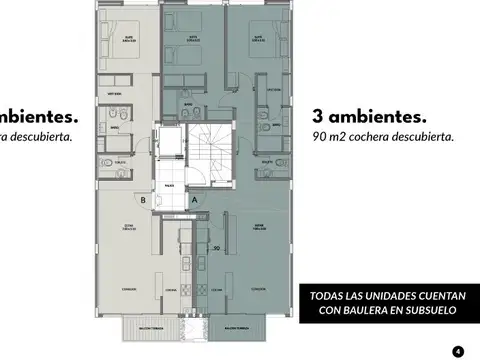Departamento 3 ambientes con 2 baños