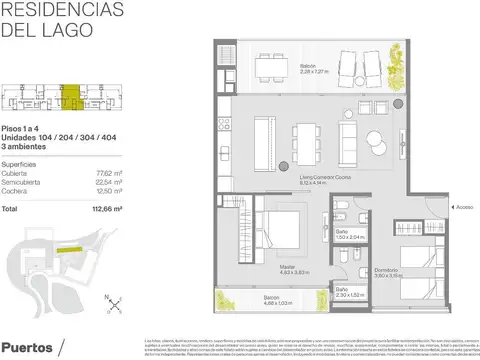 Departamento en Venta en Puertos, USD 355.000