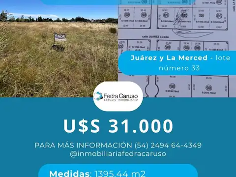 Lote Esquina 32 x 42,7 m – Juárez y La Merced – U$S 31.000