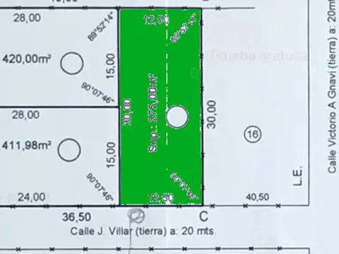 Terreno en Venta de 375,0 m2