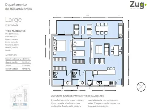 Departamento en venta con renta de tres ambientes en Zug Caamaño, Pilar
