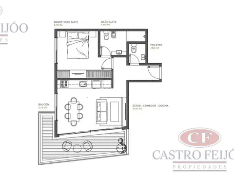 Departamento en Venta de 1 dormitorio