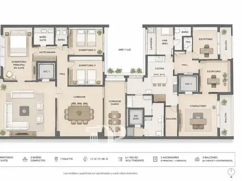 Departamento 7 ambientes con 3 baños