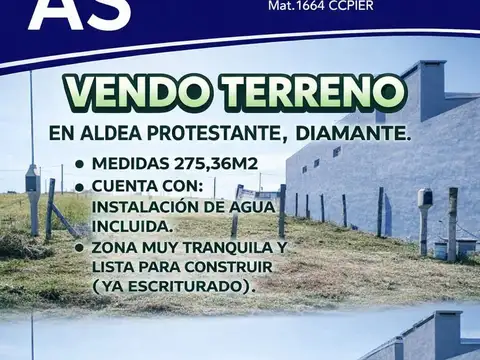 Venta de terreno en Aldea Protestante, listo para escriturar, a una cuadra de Av. principal.