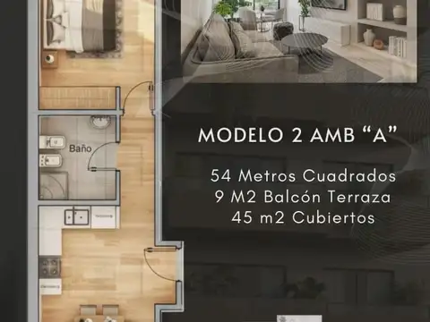 Departamento 2 ambientes con 1 baño