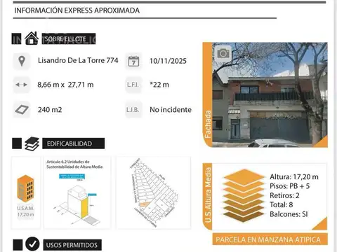 Terreno en Venta en Liniers, USD 295.000