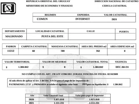 Fraccion 4500 m2 en Venta - Ideal desarrollo - Punta del Este