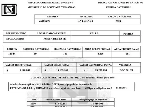 Terreno en Venta de 4568,0 m2